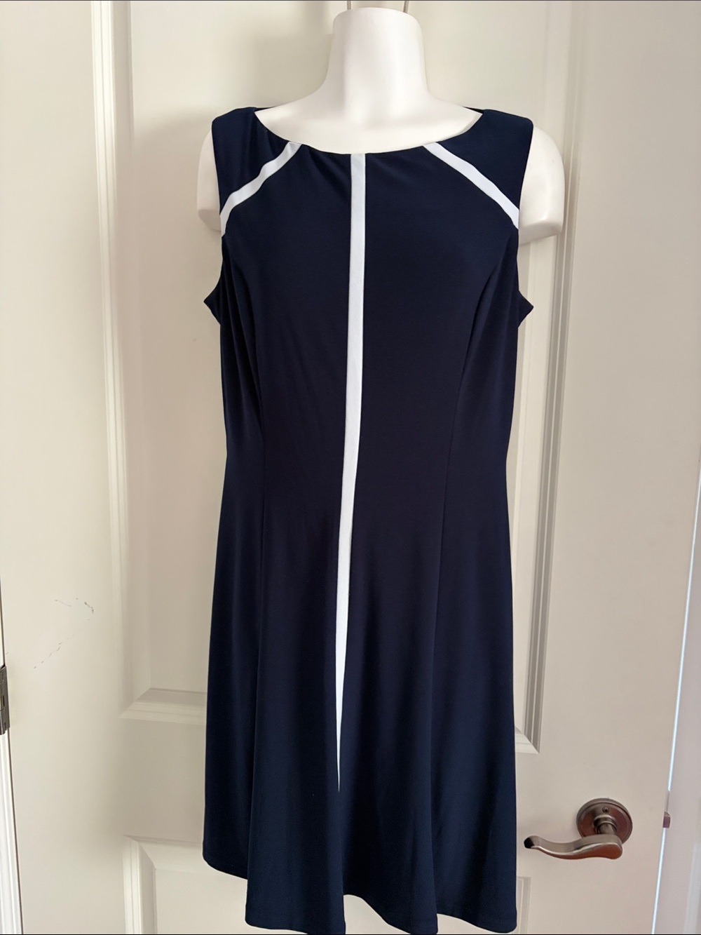 Chaps Navy Midi Dress with White stripe
